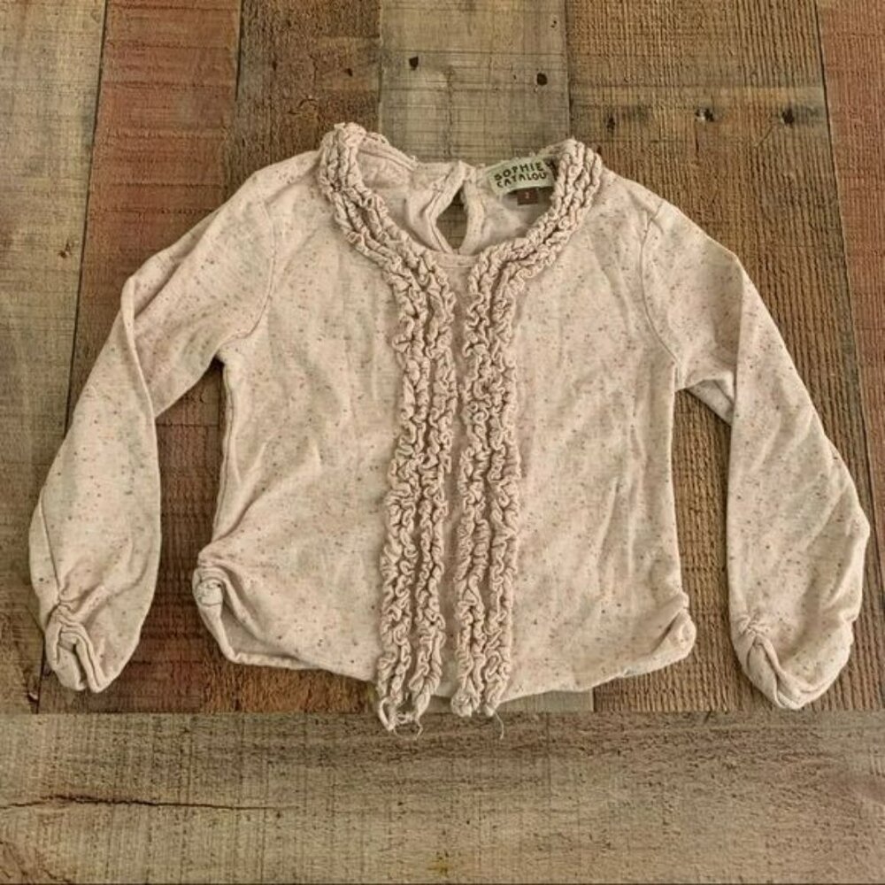 Sophie catalou girls size 2 long sleeve ruffle top with colorful polka dots